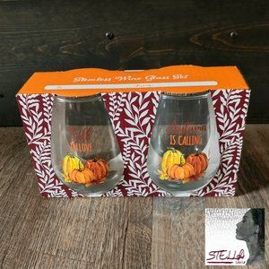 🍂 Fall Autumn Stemless Wine Glass Set